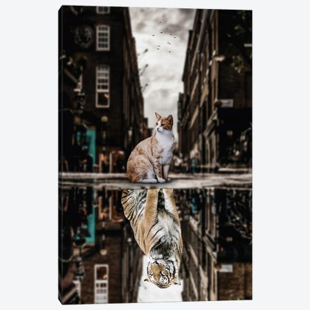 Big Cat Or Big Tiger Puddle Reflection In City Canvas Print #GEZ51} by GEN Z Canvas Wall Art
