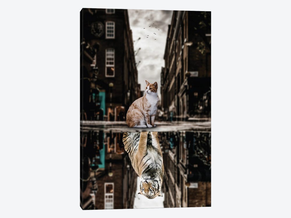 Big Cat Or Big Tiger Puddle Reflection In City by GEN Z 1-piece Canvas Artwork