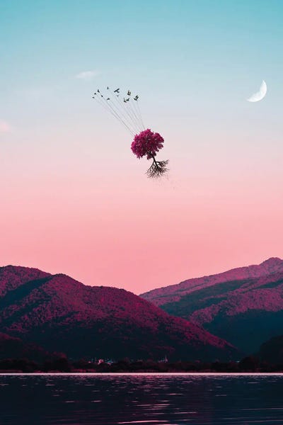 Birds Take A Tree To The Sky by GEN Z framed canvas print