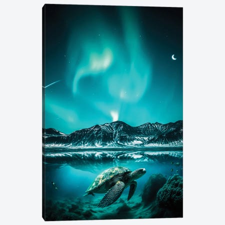 Aurora Borealis Turtle Swimming Underwater Canvas Print #GEZ523} by GEN Z Art Print