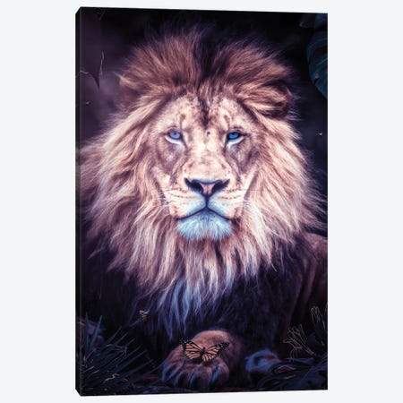 Lion Sitting In The Exotic Jungle Canvas Print #GEZ524} by GEN Z Canvas Wall Art