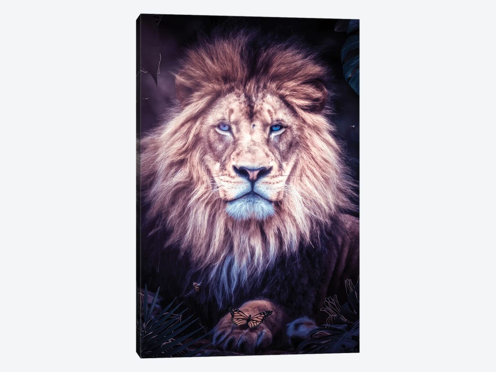 Lion Sitting In The Exotic Jungle by GEN Z 1-piece Canvas Art Print