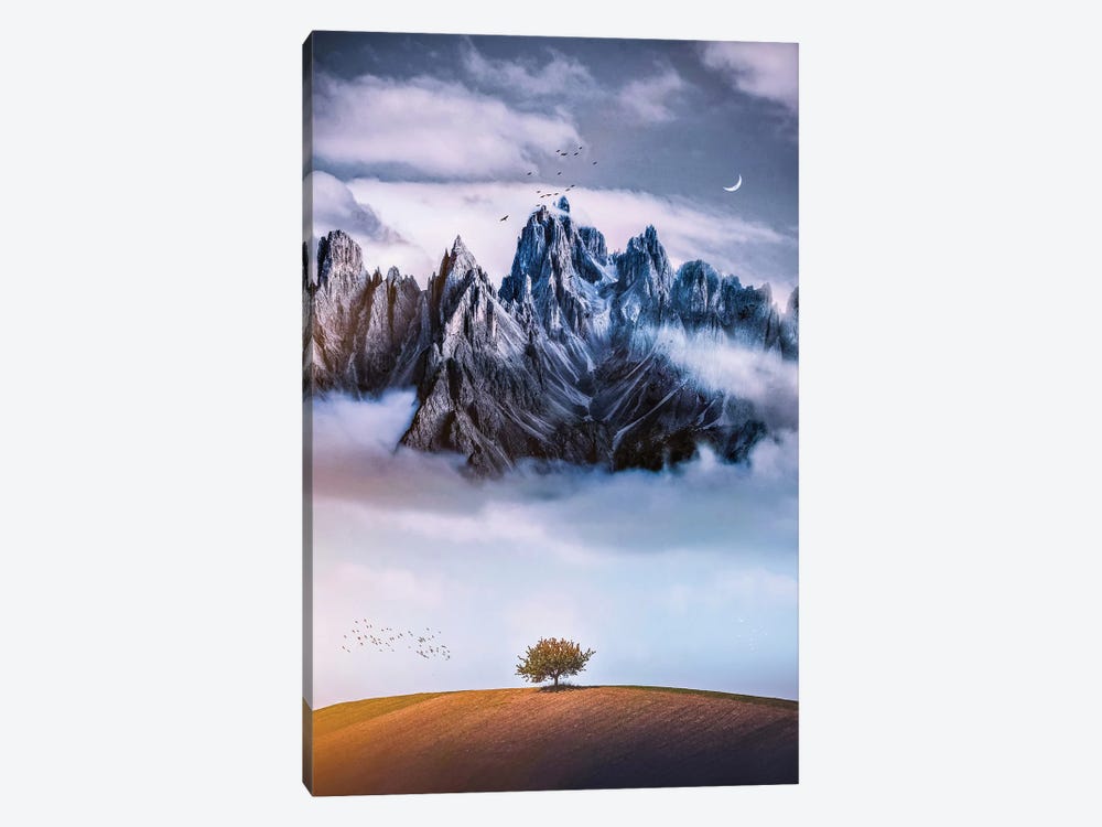 Alone Tree In Front Of The Dark Mountain by GEN Z 1-piece Canvas Art