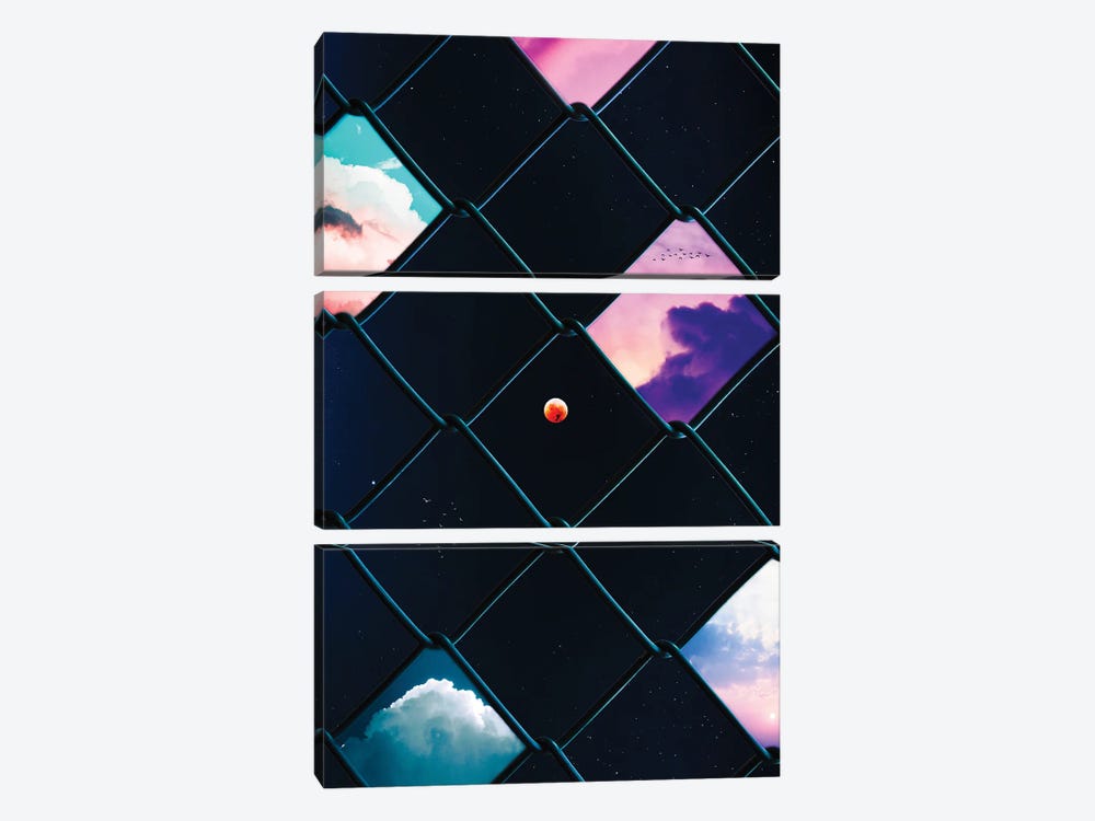 Mesh And Poetic Skies With Orange Moon by GEN Z 3-piece Canvas Artwork