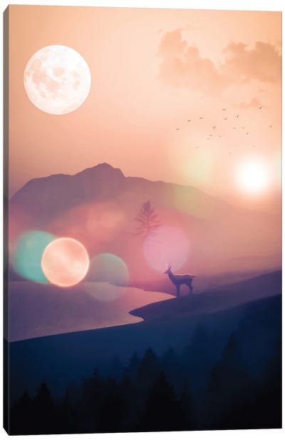 Silhouette Deer In Wild Mountain Landscape Canvas Art Print - GEN Z