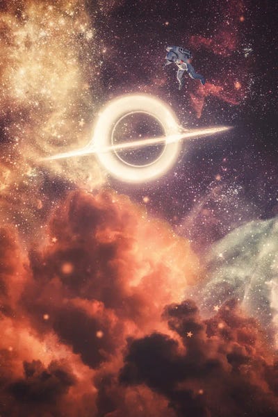 Black Hole Orange Clouds And Astronaut In Space by GEN Z gallery poster