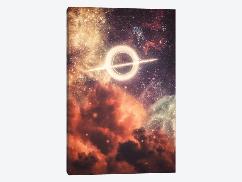 Black Hole Orange Clouds And Astronaut In Space by GEN Z 1-piece Canvas Art Print
