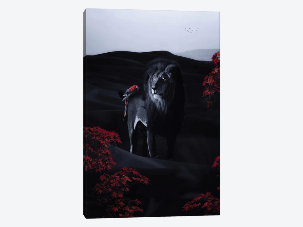 Black Lion And Parrot by GEN Z 1-piece Art Print