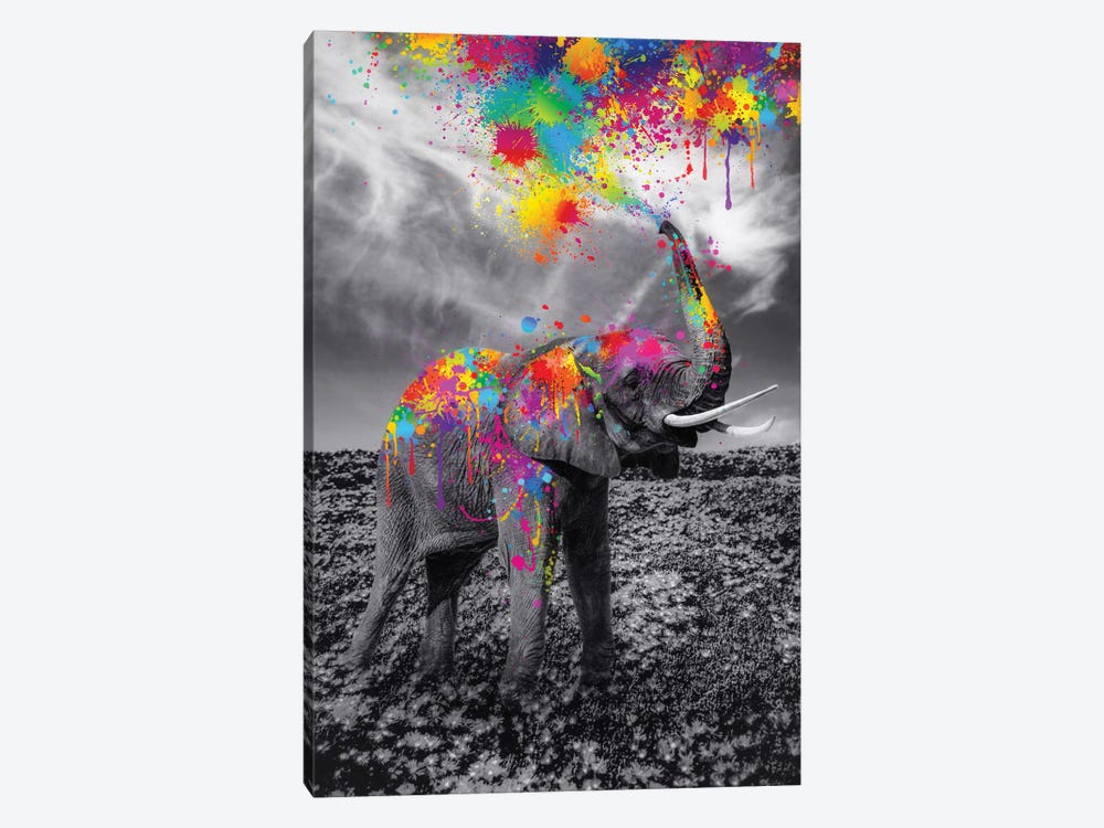 Black And White Elephant Play With Colors Paint by GEN Z 1-piece Canvas Print