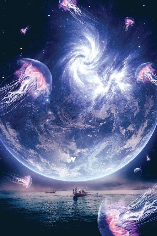 Fishermen On Ocean And The Jellyfish Dance