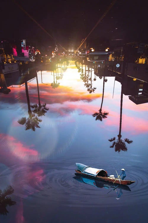 Asian Boat On River Sky And Inception Landscape by GEN Z wall art