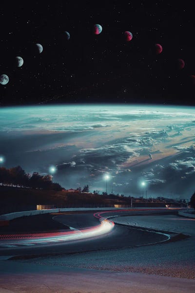 24 Hour Race In Space Moon by GEN Z framed canvas print