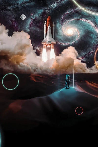 Space Fiction: Astronaut Alone In Desert Watching Rocket Launch by GEN Z