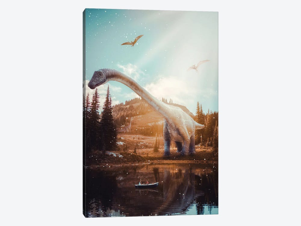 Brachiosaurus Dinosaur Near A River In Jurassic World by GEN Z 1-piece Canvas Wall Art