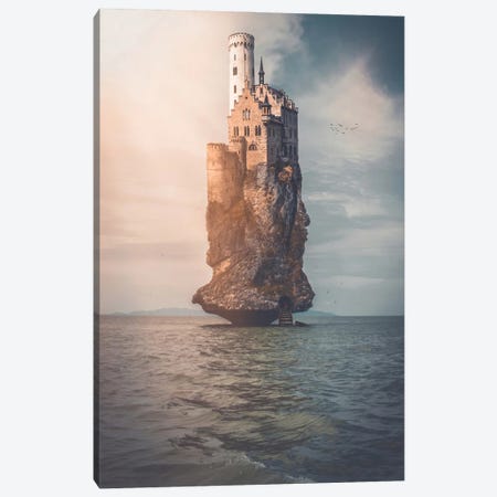 Stone Castle And Pirate's Lair In The Middle Of The Ocean Canvas Print #GEZ62} by GEN Z Canvas Print