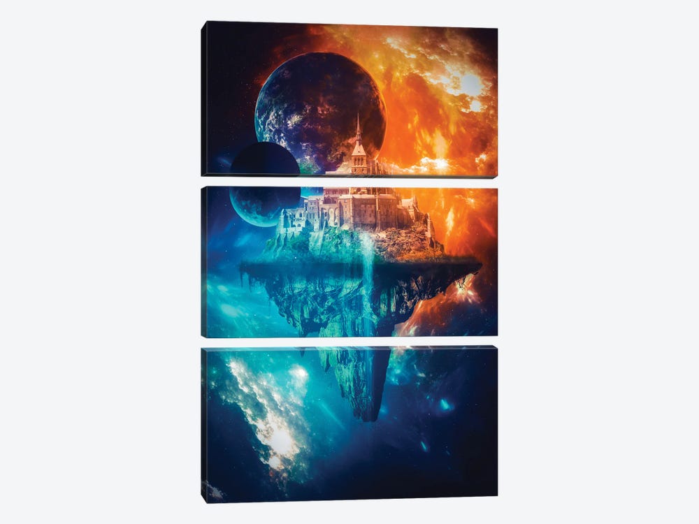 Castle Rock Floating In The Middle Of The Universe by GEN Z 3-piece Canvas Art Print