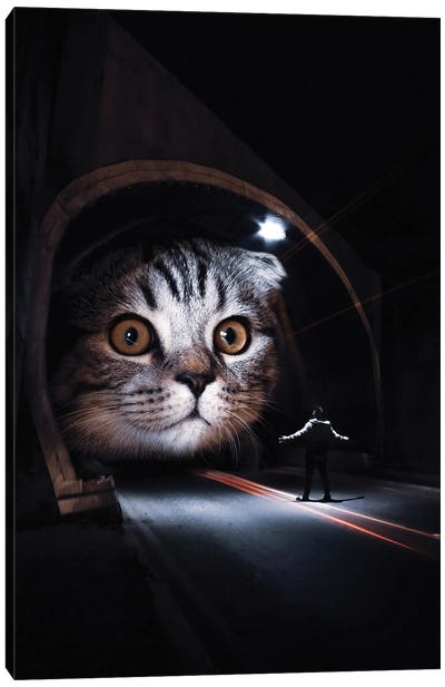Giant Cat Play In Tunnels Canvas Art Print - Gentle Giants