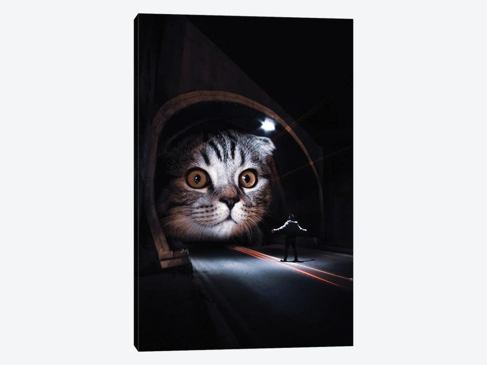 Giant Cat Play In Tunnels by GEN Z 1-piece Canvas Art