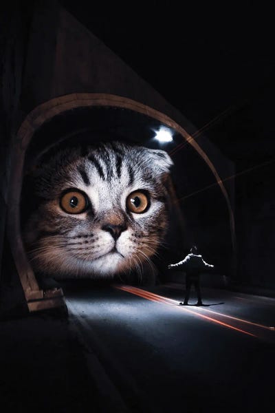 Giant Cat Play In Tunnels