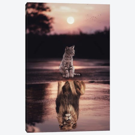 Cats Are Lions Puddle Reflection And Sunset Canvas Print #GEZ65} by GEN Z Canvas Art