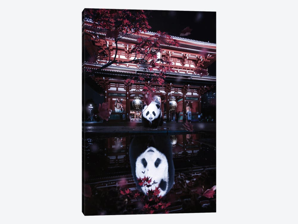 Chinese Panda Puddle Street Reflection by GEN Z 1-piece Canvas Artwork