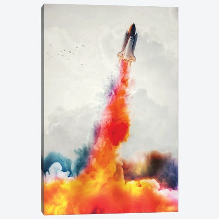 Colored Smoke From Rocket Launch In White Clouds Canvas Print #GEZ67} by GEN Z Canvas Wall Art