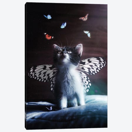 Cute Butterfly Kitten And Butterflies Canvas Print #GEZ70} by GEN Z Canvas Art