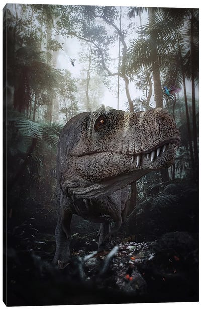 Dinosaur Feroce In The Jurassic Jungle Canvas Art Print - Dinosaur Art