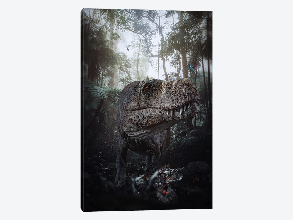 Dinosaur Feroce In The Jurassic Jungle by GEN Z 1-piece Canvas Art Print