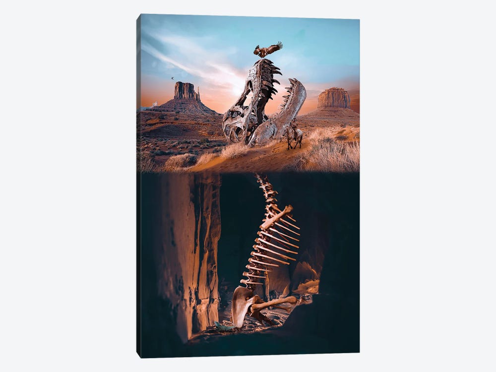 Dinosaur Skeleton And The Indian by GEN Z 1-piece Canvas Print