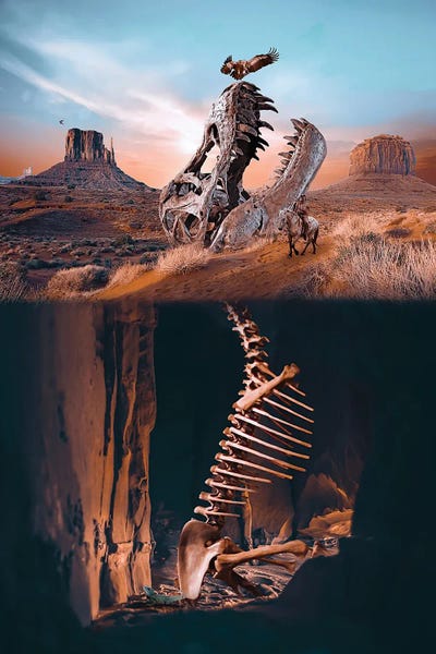 Prehistoric Animals: Dinosaur Skeleton And The Indian by GEN Z
