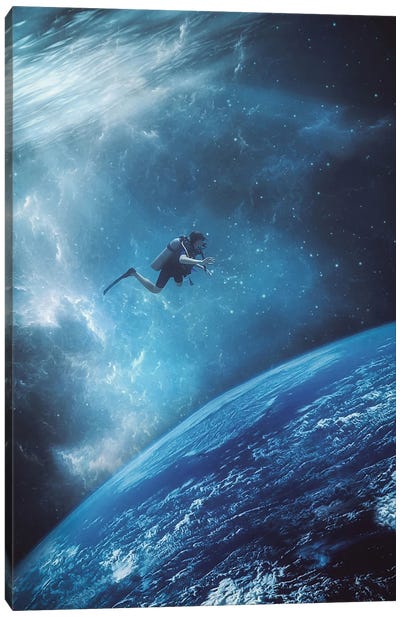Diving Space Earth Exploration Canvas Art Print - Alternate Realities