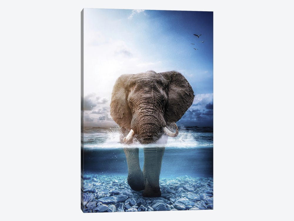 Elephant Walking In The Sea by GEN Z 1-piece Canvas Print
