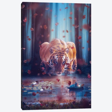 Fantasy Giant Tiger And Princess In Boat Canvas Print #GEZ87} by GEN Z Canvas Wall Art