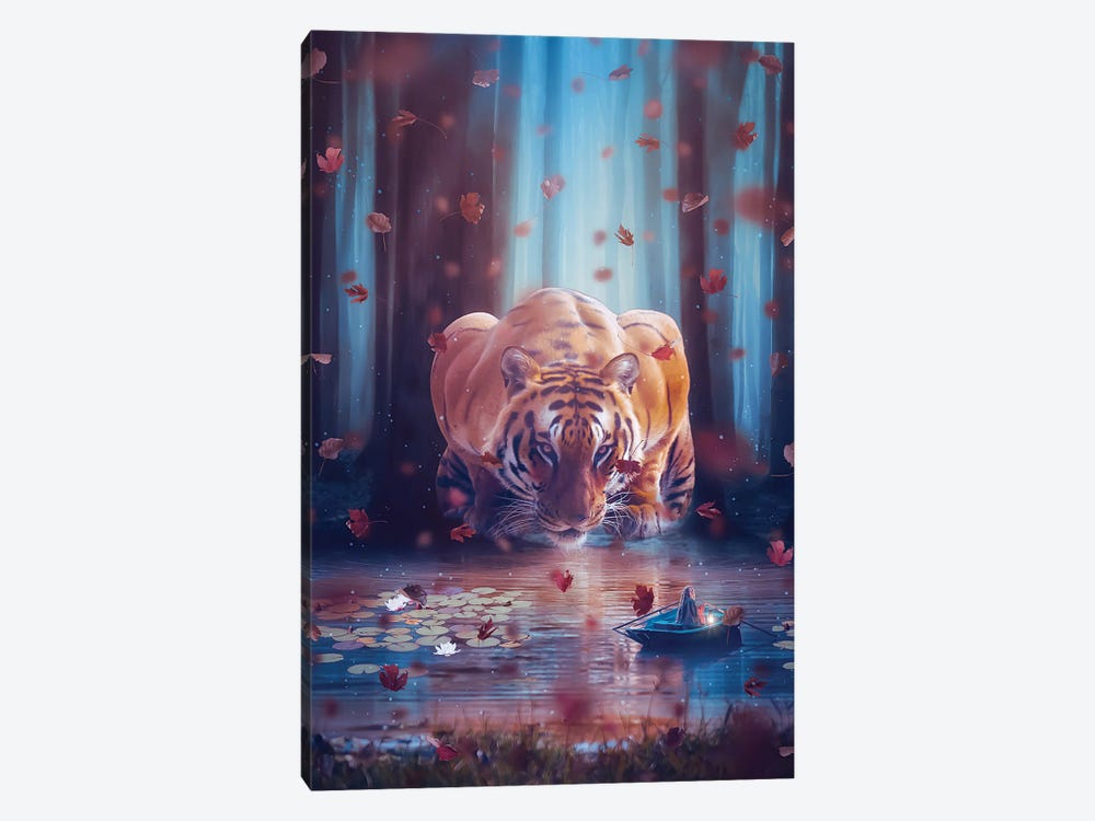 Fantasy Giant Tiger And Princess In Boat 1-piece Canvas Art Print