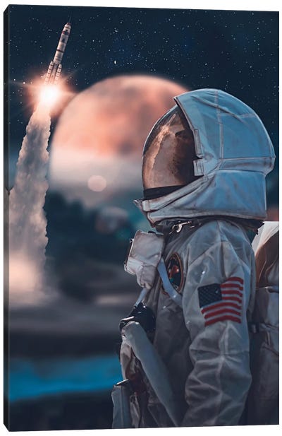 Forgotten Astronaut And Rocket Launch Canvas Art Print - Space Shuttle Art