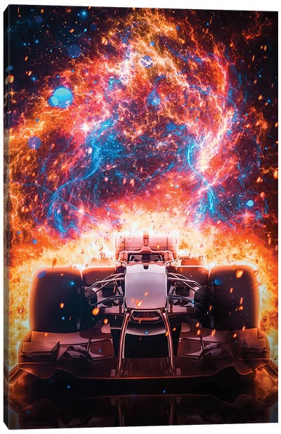 Formula One On Fire Canvas Art Print - Auto Racing Art