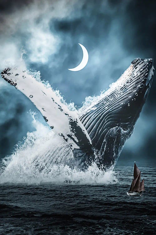 Giant Blue Whale That Dives Out Of The Ocean by GEN Z wall art