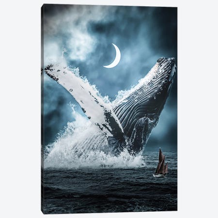 Giant Blue Whale That Dives Out Of The Ocean Canvas Print #GEZ98} by GEN Z Canvas Artwork