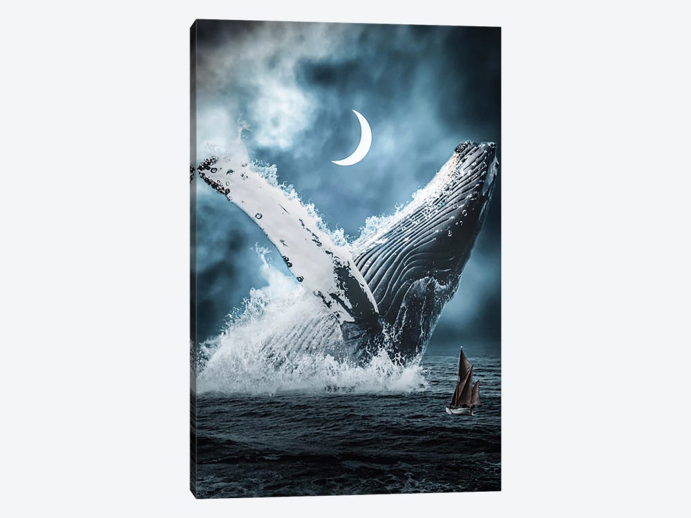 Giant Blue Whale That Dives Out Of The Ocean by GEN Z 1-piece Canvas Art Print