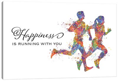 Runner Couple Quote Happiness Canvas Art Print - Fitness Art
