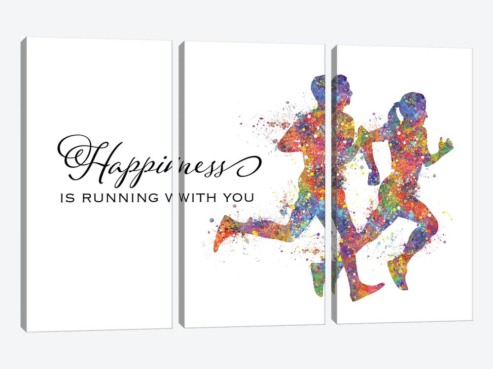 Runner Couple Quote Happiness by Genefy Art 3-piece Canvas Art Print