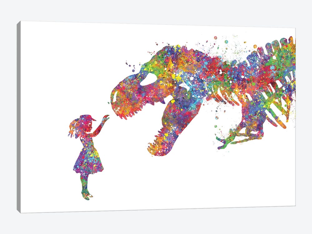 T-Rex And Girl by Genefy Art 1-piece Art Print