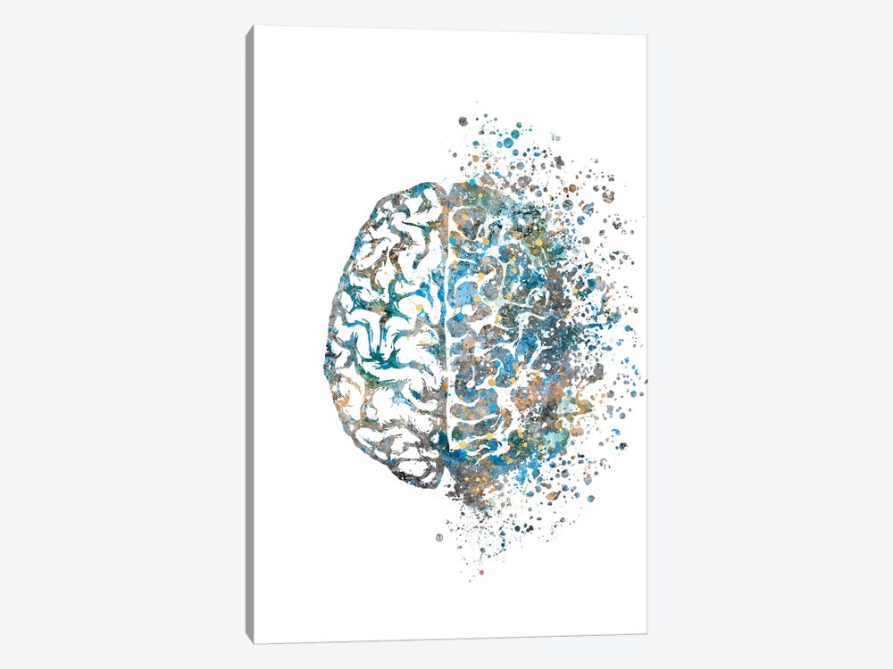 Brain Left Right Blue Gold by Genefy Art 1-piece Art Print