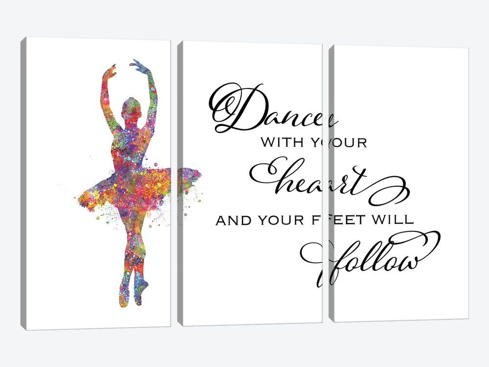 Ballerina Quote Heart Follow by Genefy Art 3-piece Canvas Art
