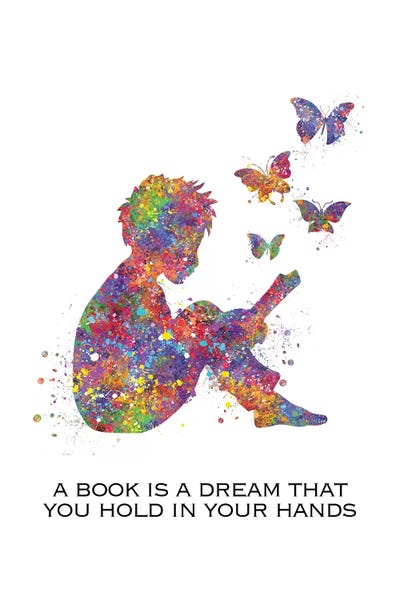 Kids Inspirational Art: Boy Read Book Quote by Genefy Art