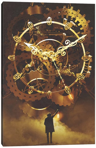 The Big Golden Clockwork Canvas Art Print - Dark Academia