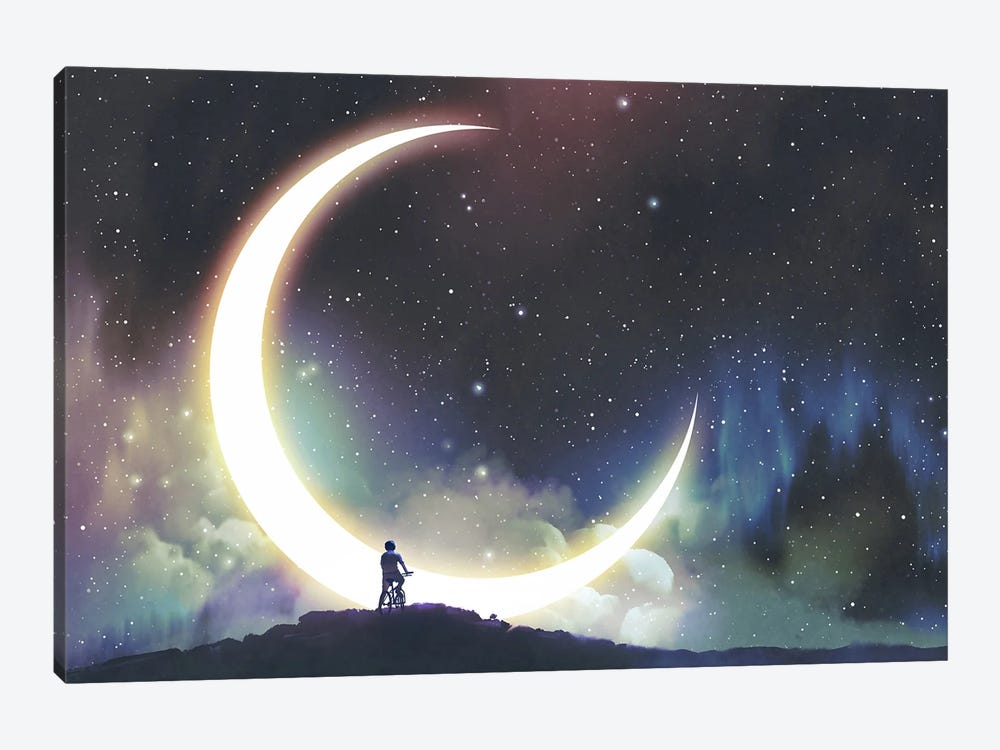 Night Adventure Of A Little Rider by grandfailure 1-piece Canvas Wall Art