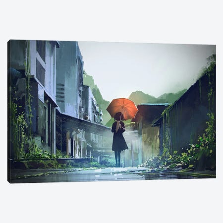 Mysterious Woman With Orange Umbrella Canvas Print #GFL19} by grandfailure Canvas Art