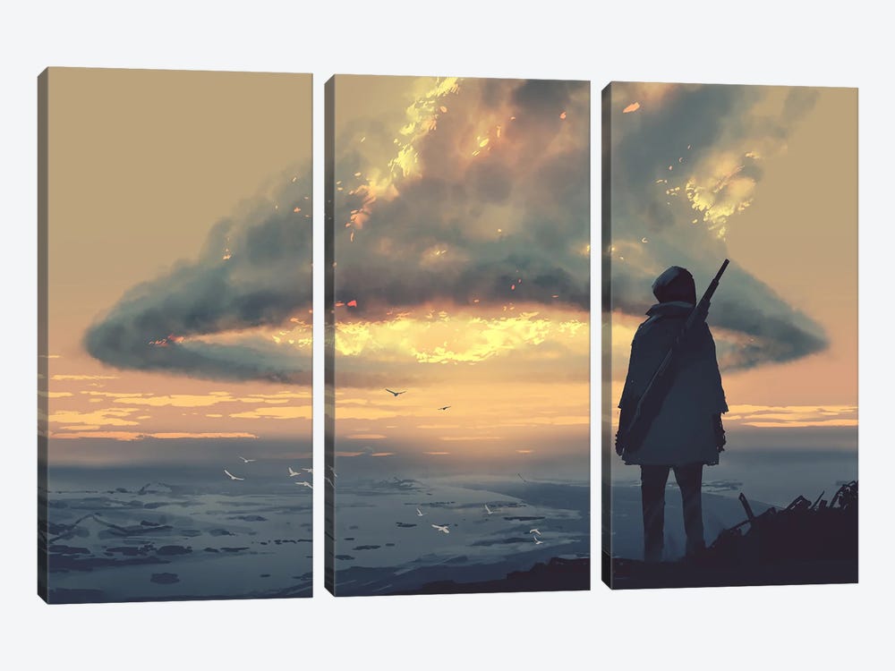 The Huge Burning Clouds by grandfailure 3-piece Canvas Wall Art